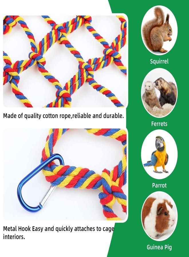 HOKABLE 2 Pcs Rat Climbing Ropes for Cage Accessories - Bird Rope Rat Toys - 12.6 x 9.84 inch Hammock - Cotton Rope Bridge - Bird Ladder with 4 Silver Hooks - Image 3